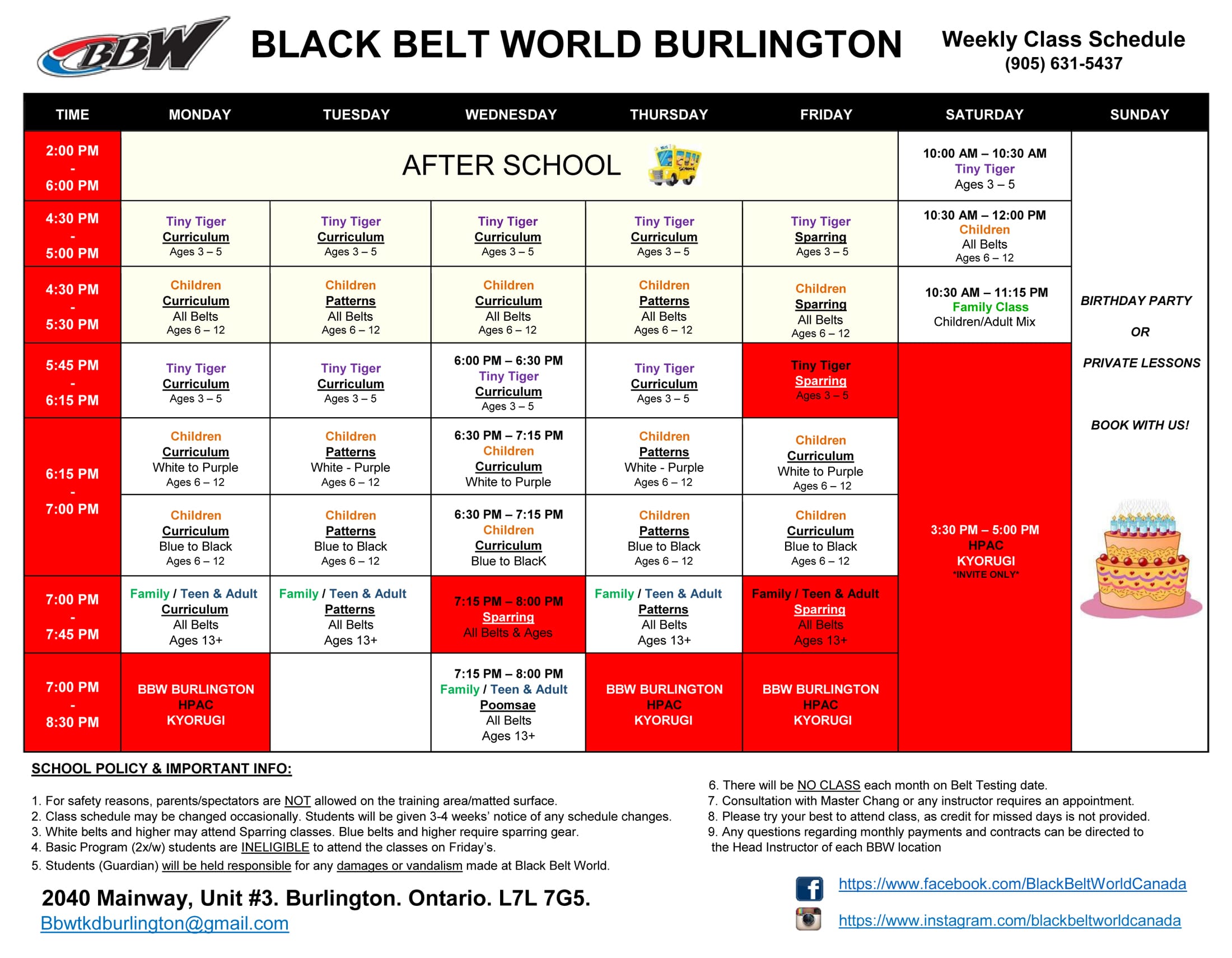 Burlington Schedule